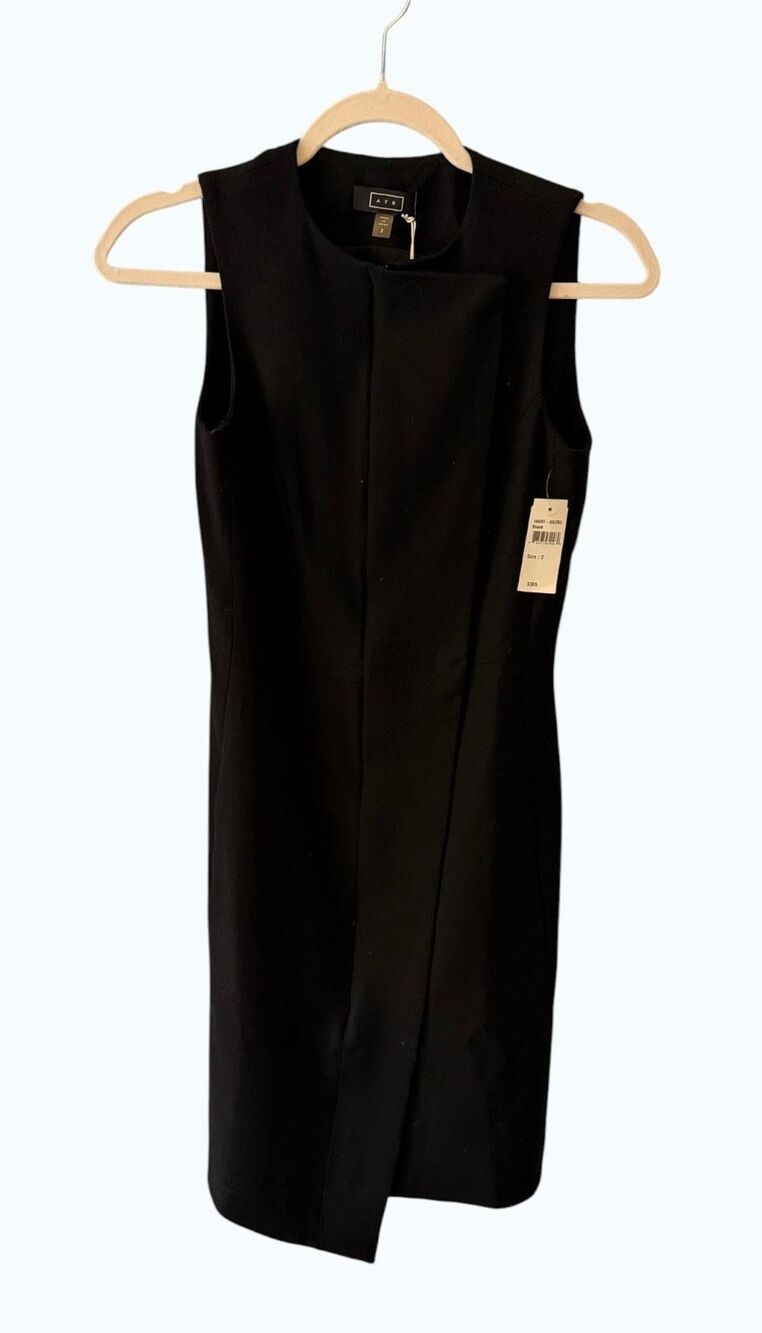 NWT AYR Black Wool Blend Asymmetric Zip Front Sheath Dress Size 2 MSRP $365 - Picture 2 of 9